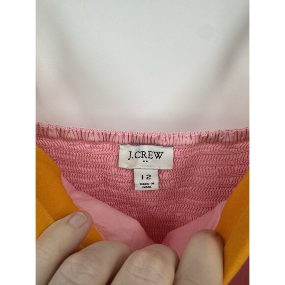 J. Crew Tiered Colorblock Midi Dress Women 12 Sherbet Pink Peach Peasant Prairie - Picture 4 of 13